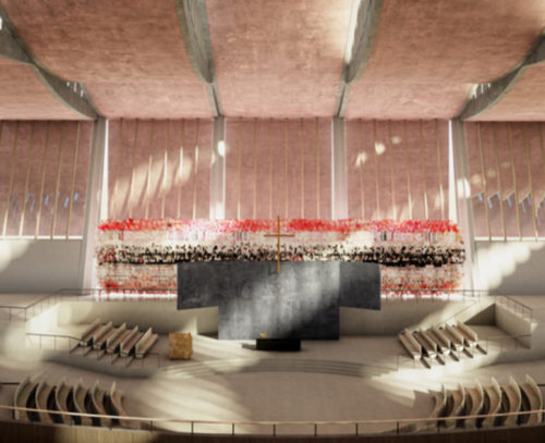 An architectural design of the National Cathedral of Ghana.