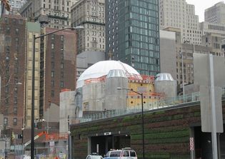 Construction work stops at an Orthodox church destroyed during Sept. 11 attacks